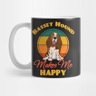 Basset Hound Makes Me Happy Dog puppy Lover Cute Sunser Retro Funny Mug